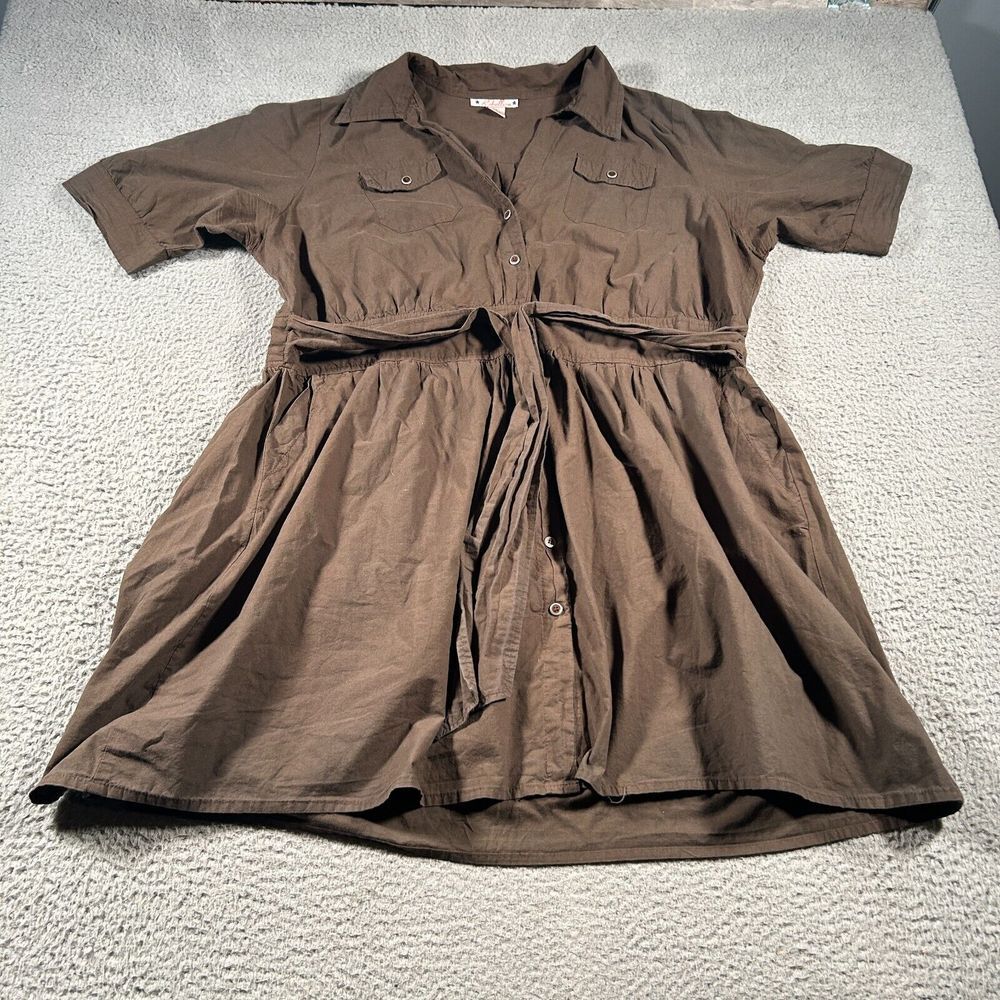 Rebellion Dress Womens 3x Brown Midi Belted Utility Pockets Short Sleeve